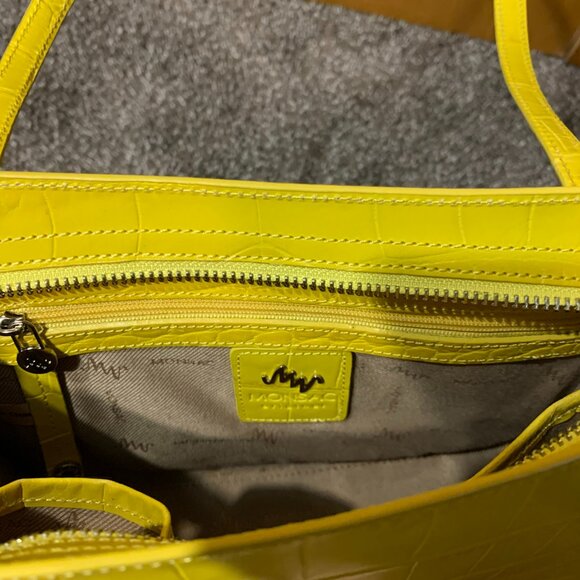 Vintage Monsac Bright Yellow crocodile embossed Handbag EUC - Picture 8 of 11